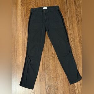 Dark green ankle length pants with black velvet stripe down the side
